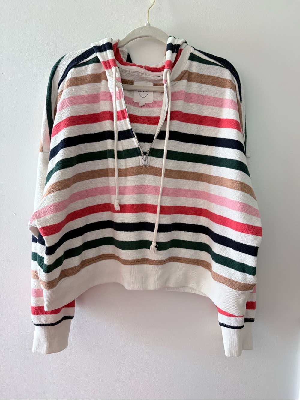 aerie Multicolor Cropped Striped Half-Zip Hoodie